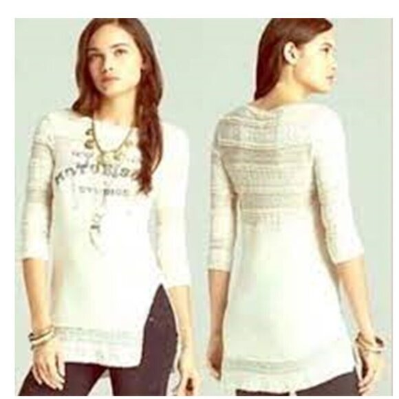 We the Free Women Cream Cotton Motor Soul Studio 3/4 Arm Top FREE SHIPPING - Picture 1 of 9